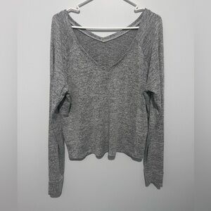 Abercrombie & Fitch Soft AF Cozy Gray Women's V-Neck Long Sleeve Top